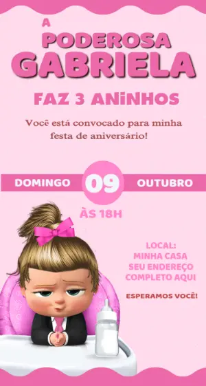 Convite de Aniversário Poderosa Chefinha Rosa Editável