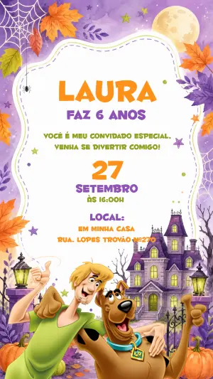 Convite de Aniversário Scooby Doo: Modelo Editável