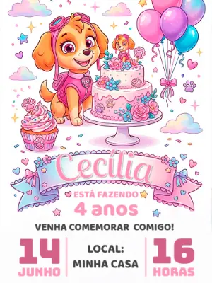 Invito di compleanno Paw Patrol – Statico – Alegria no ar