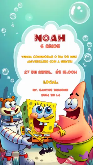 Convite Aniversário Bob Esponja e Amigos para Editar Online