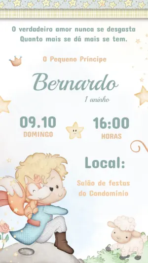 Convite Aniversário Pequeno Príncipe Aquarela Editável