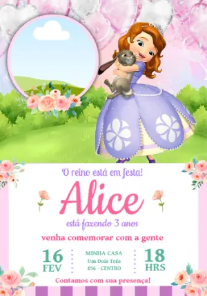 Convite Digital Aniversário Princesa Sofia Editável