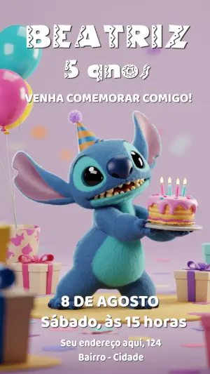 Invitación de cumpleaños Stitch – Estático – Convite digital - Edite você mesmo