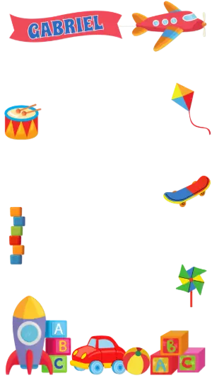 Moldura Aniversário Fábrica de Brinquedos para Editar Online