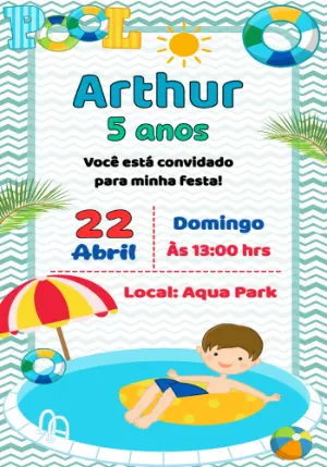 Convite Aniversário Pool Party Menino para Editar Online