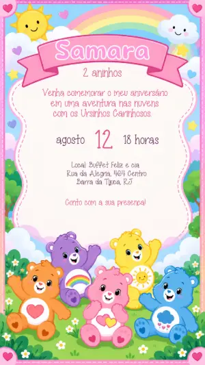 Convite de Aniversário Ursinhos Carinhosos Editável