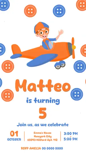 Blippi Airplane Birthday Invitation Editable Template