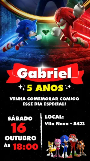 Convite Digital Sonic 2 Filme: Modelo de Aniversário Editável