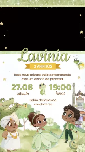 Convite Animado Aniversário Princesa Tiana para Editar Online