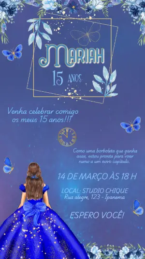 Vídeo Convite de 15 Anos Borboletas Azul para Editar