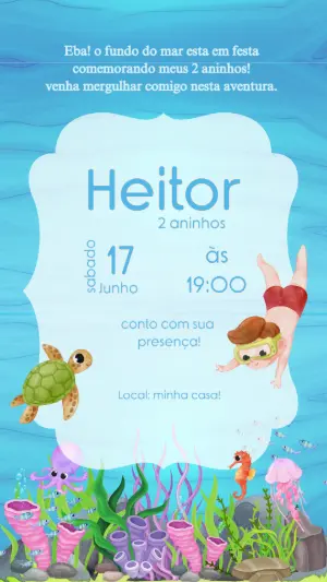 Convite Aniversário Fundo do Mar para Editar Online
