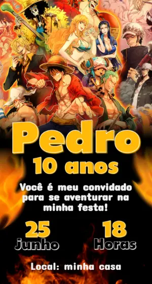 Convite de Aniversário One Piece Editável para Festa Infantil