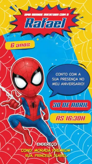 Convite de Aniversário Homem-Aranha Herói para Editar Online