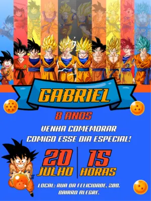 Convite de Aniversário Dragon Ball Z com Goku para Editar Online