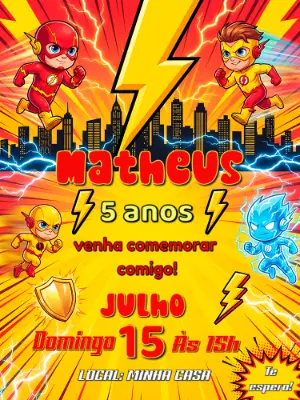 Convite de Aniversário Flash Infantil para Editar