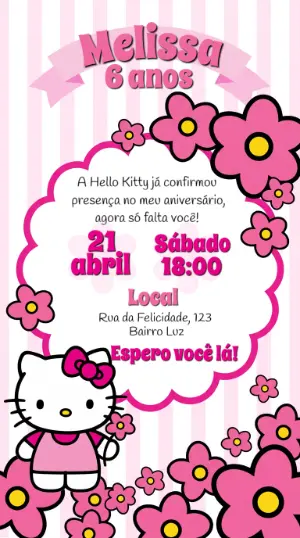 Convite de Aniversário Hello Kitty Rosa para Editar