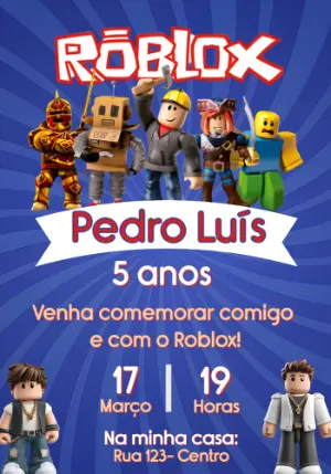 Convite Roblox de Aniversário Infantil Azul para Editar
