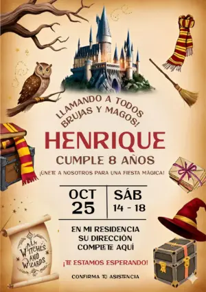 Invitación de Cumpleaños de Harry Potter para Editar Online