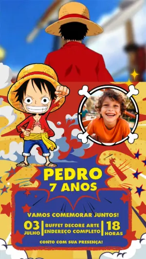 Convite Animado Aniversário One Piece com Foto para Editar