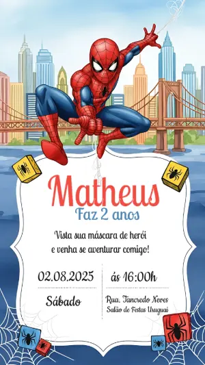 Convite de Aniversário Homem Aranha para Editar Online