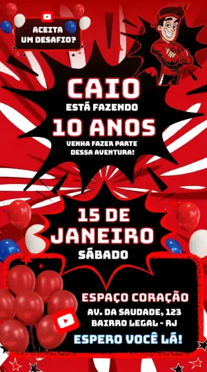 Convite de Aniversário Youtuber Enaldinho para Editar