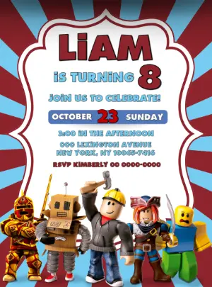 Editable Roblox Birthday Invitation with Game Characters