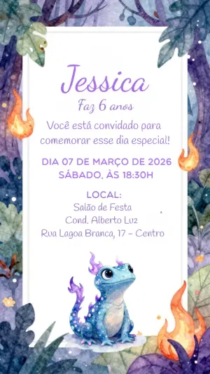 Convite de Aniversário Infantil Dragão Mágico Editável