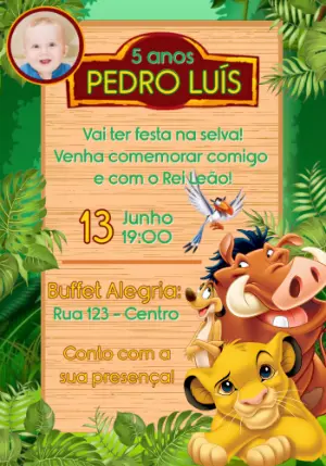 Convite de Aniversário Rei Leão com Foto para Editar