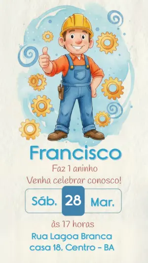 Convite de Aniversário Construtor Aquarela para Editar Online