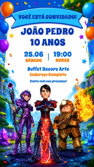 Convite de Aniversário Caçadores de Trolls Digital para Editar