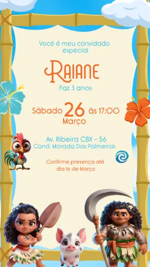 Convite de Aniversário Moana Baby para Editar Online