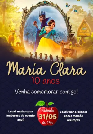 Convite Aniversário Branca de Neve Live Action para Editar