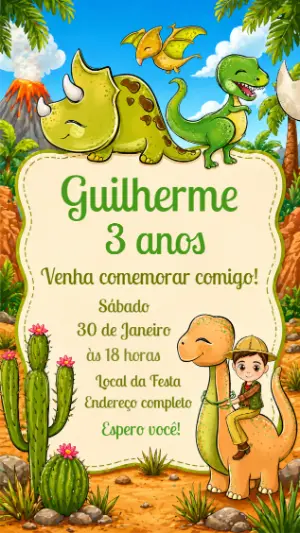 Invitación de cumpleaños Dinosaurio – Estático – Decore Arte