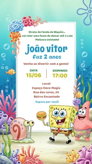 Convite de Aniversário Bob Esponja para Editar Online