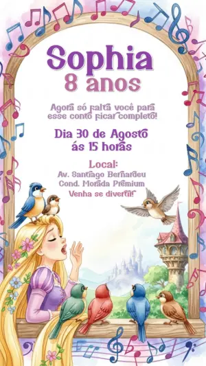 Convite de Aniversário Rapunzel para Editar Online
