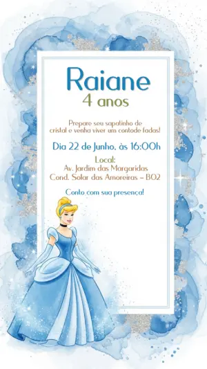 Convite de Aniversário Cinderela para Editar Online