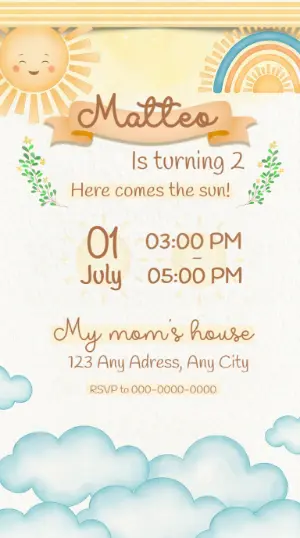 Sunshine Birthday Invitation Editable Template for Kids