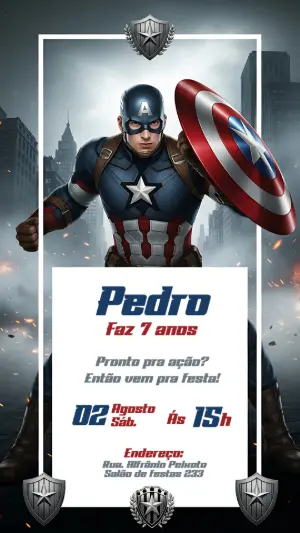 Convite Aniversário Capitão América para Editar Online