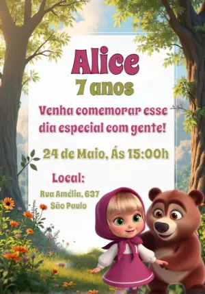 Convite de Aniversário Masha e o Urso para Editar Online