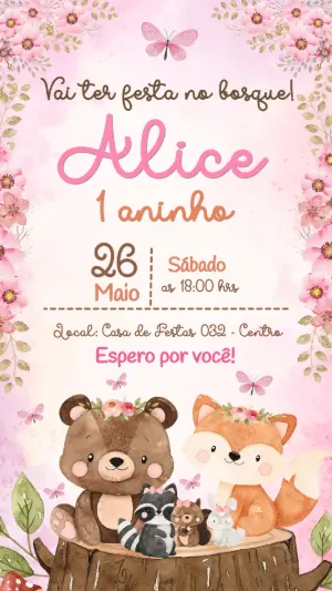 Convite Aniversário Bosque Encantado Menina Editável