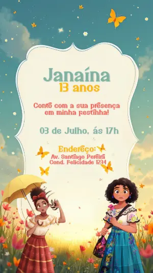 Convite de Aniversário Encanto com Personagens para Editar