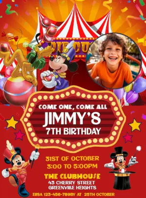 Editable Mickey Mouse Circus Birthday Invitation Template