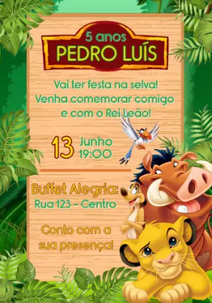 Convite Digital Aniversário Infantil O Rei Leão Editável