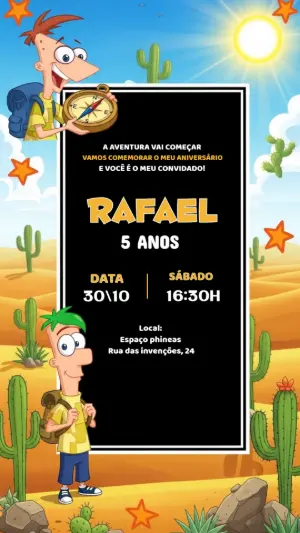 Convite Aniversário Phineas e Ferb para Editar Online