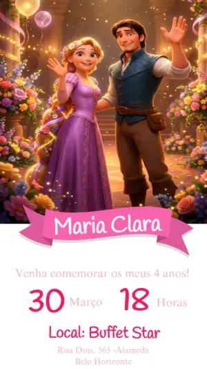 Vídeo Convite de Aniversário Tema Enrolados Modelo Editável