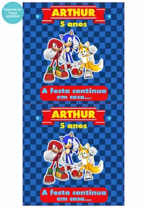 Etiqueta Sonic para Lembrancinha de Aniversário Editável