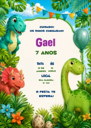 Invitación de cumpleaños Dinosaurio – Estático – KC Design