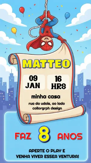 Convite de Aniversário Homem-Aranha Infantil para Editar Online