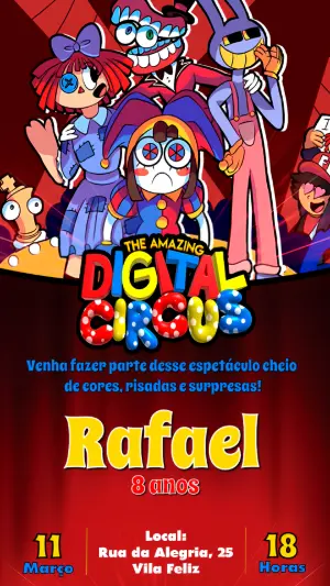 Convite de Aniversário Digital Circus Colorido para Editar