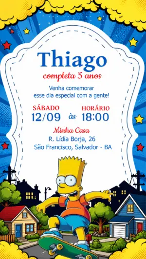 Convite de Aniversário Os Simpsons Editável com Bart